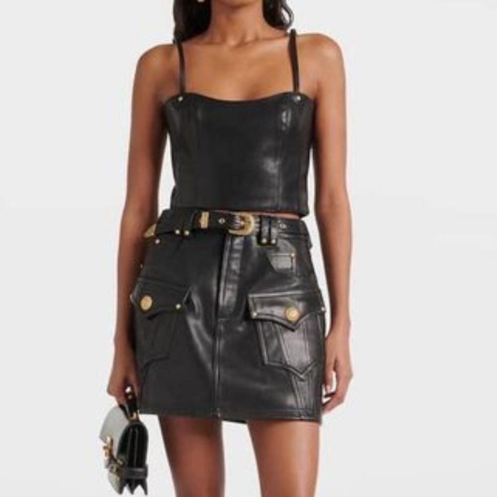 Balmain Leather Bustier Top